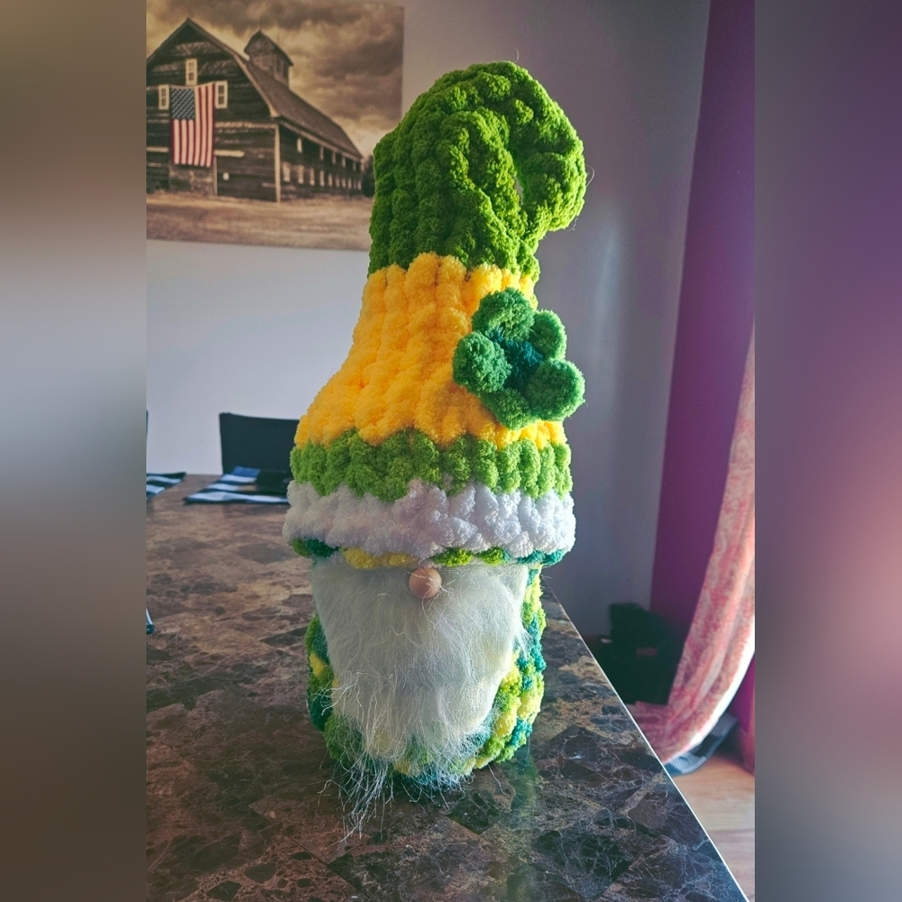 Handcrafted Green and Yellow Gnome Decor